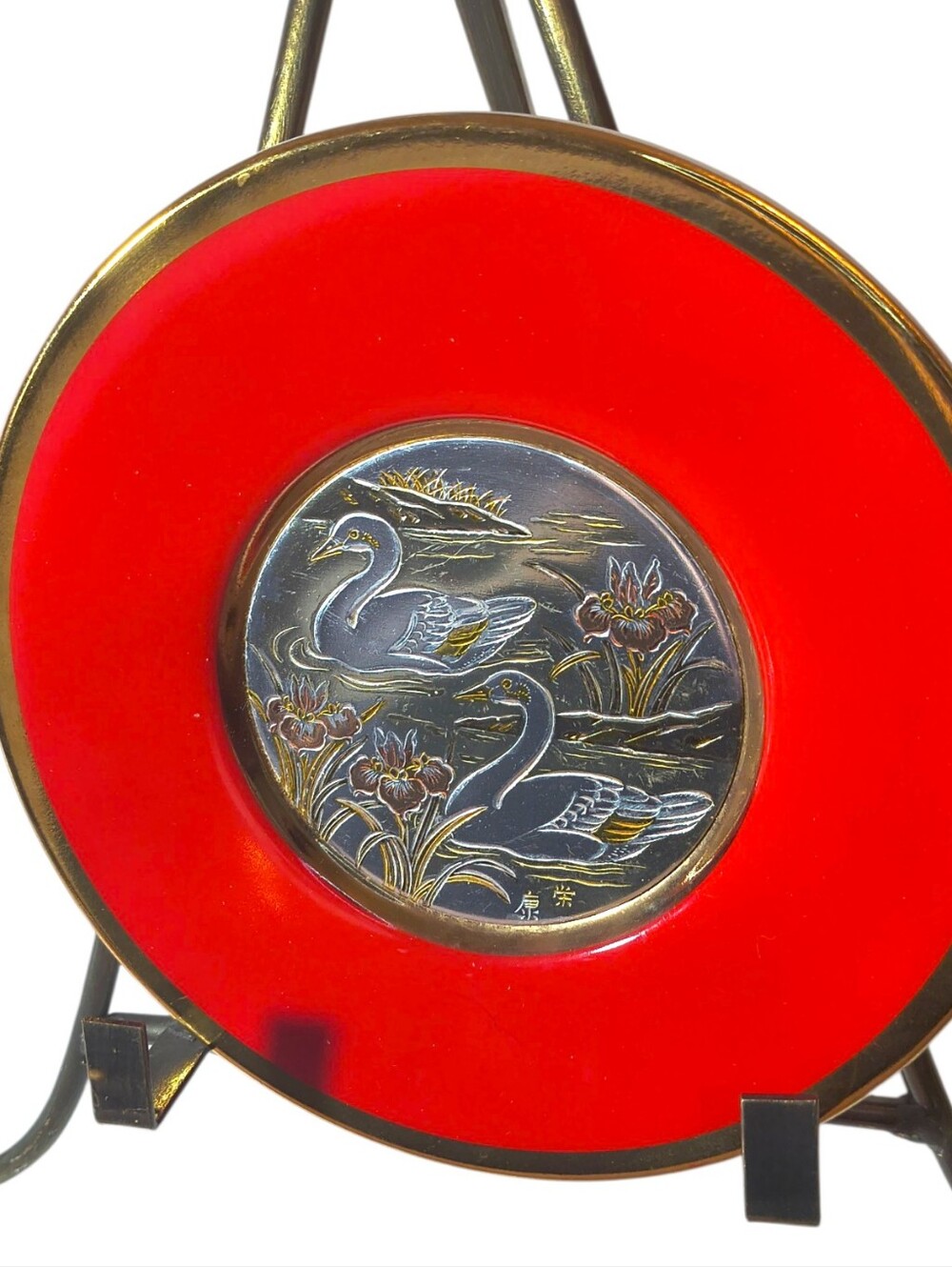 Swan Decorative Chokin Red Lacquer Plate small
